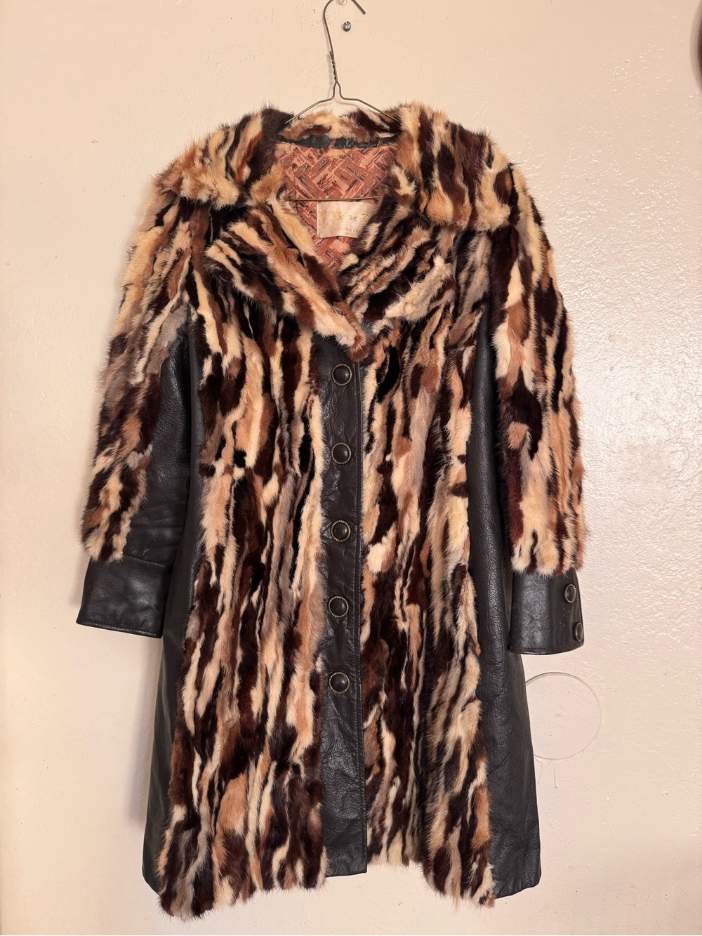 Women’s Vintage 70s Patchwork Real Fur Trench Coat  Mink x Leather Jacket Size S